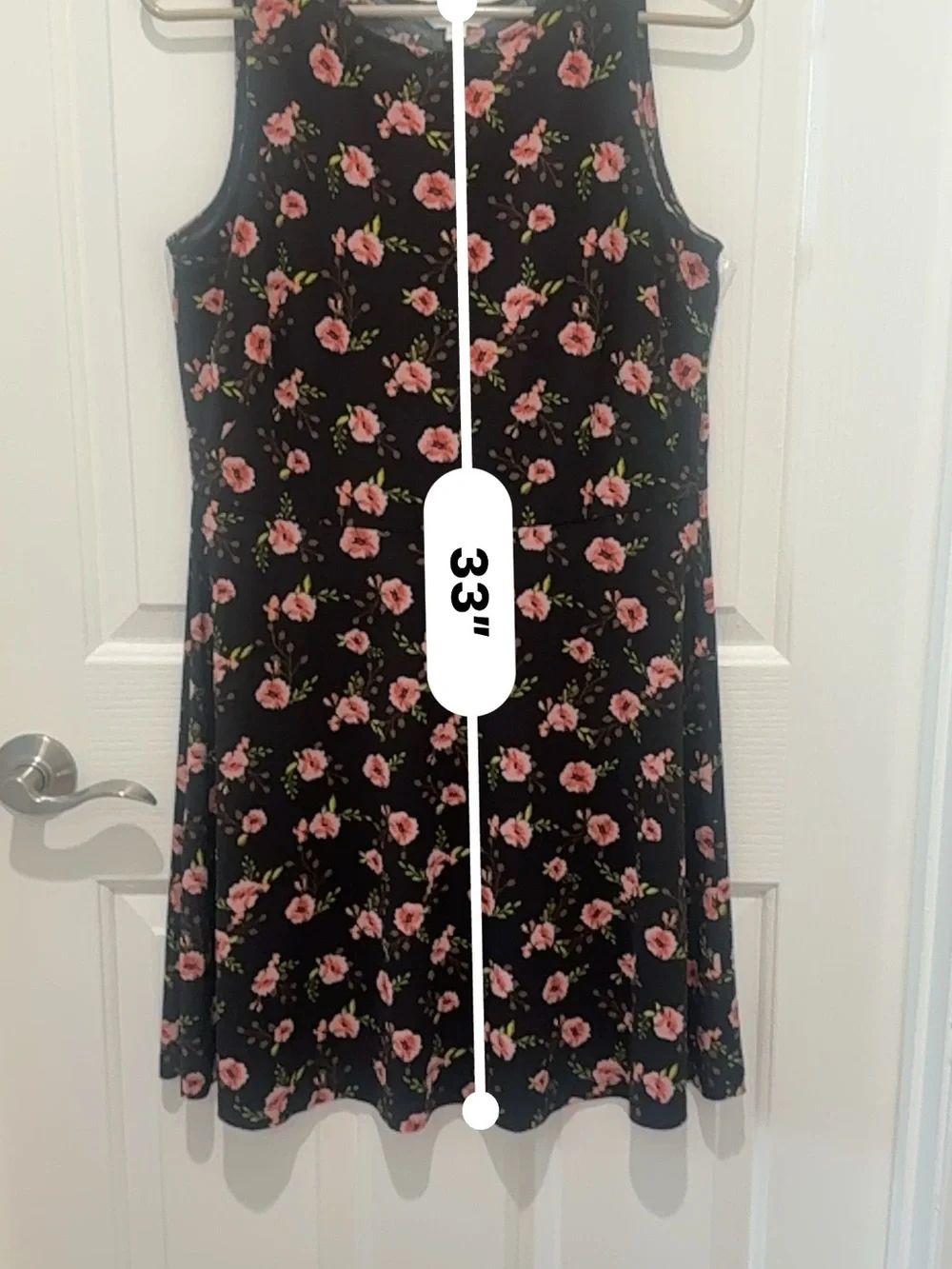 Charming Charlie Black Floral Sleeveless A-Line Dress w/Pink Roses